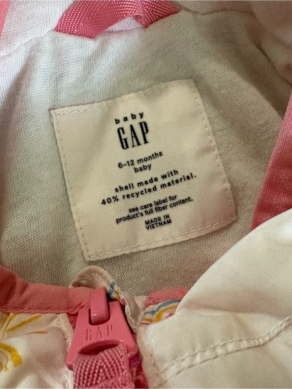 GAP Baby White Jacket with Pink Trim and Rainbow Accents 6-12 month